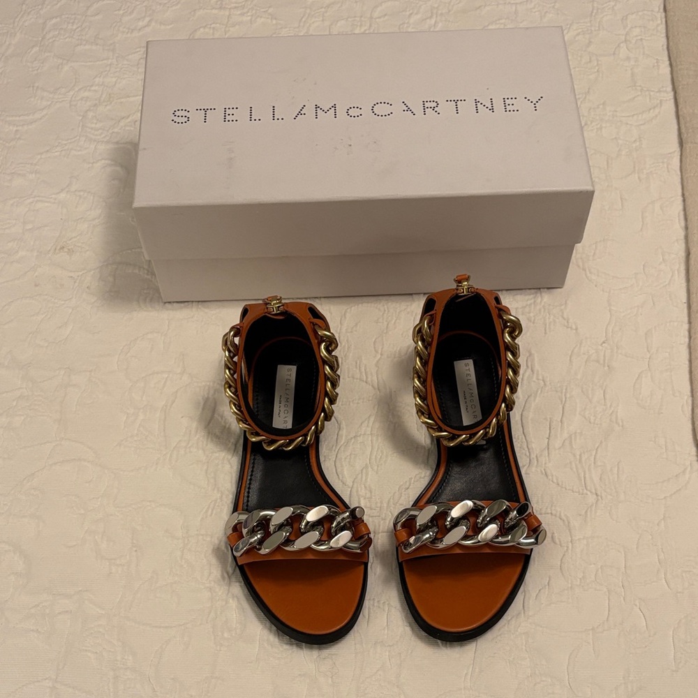 Stella McCartney Orange Sandals with Silver and Gold Chain